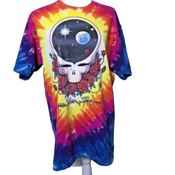 1992 Grateful Dead Space Your Face Liquid Blue Tie Dye Shirt Large Vintage - Picture 1 of 16